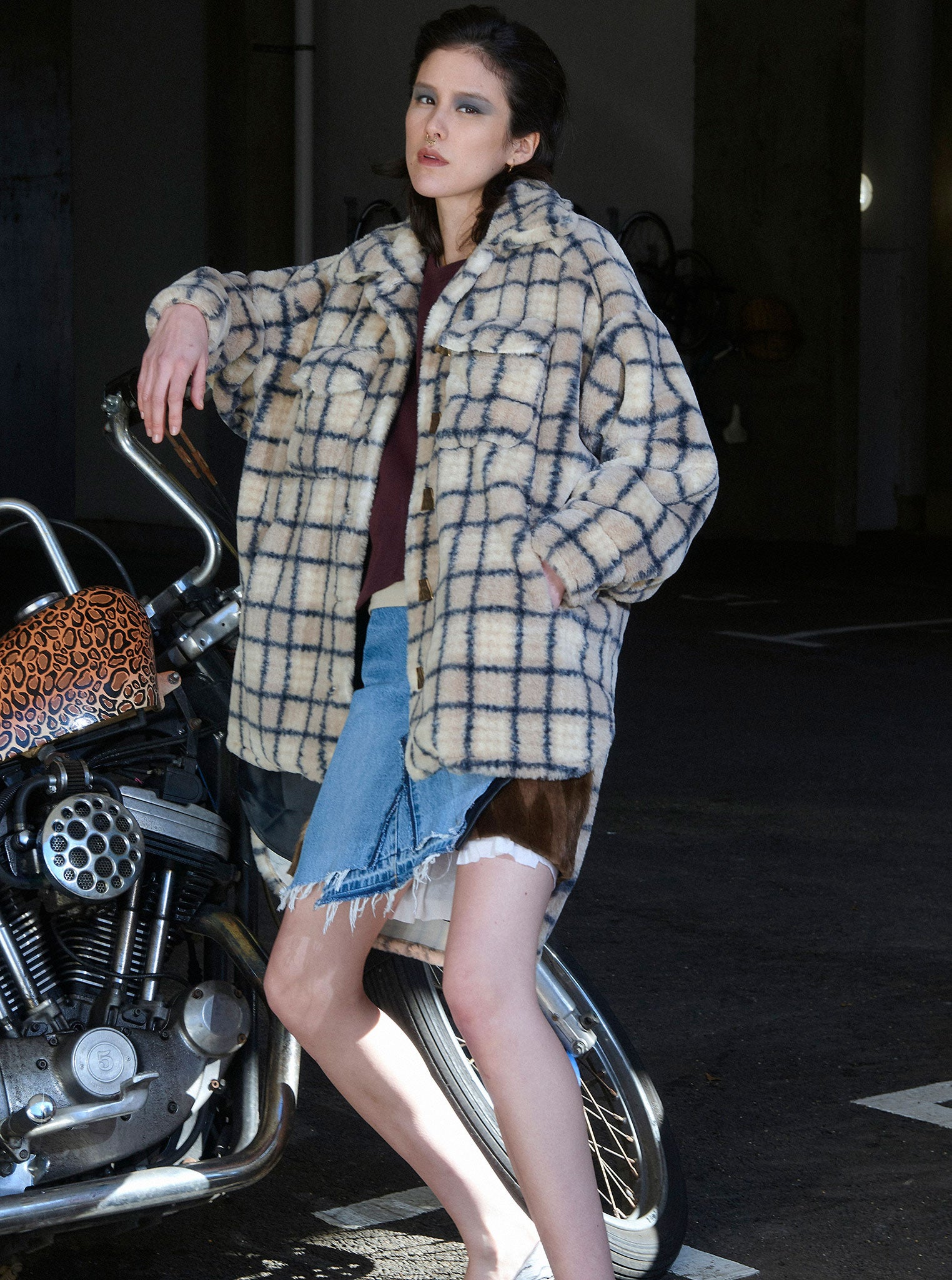 Vinti Andrews Faux Fur Plaid Shirt Jacket