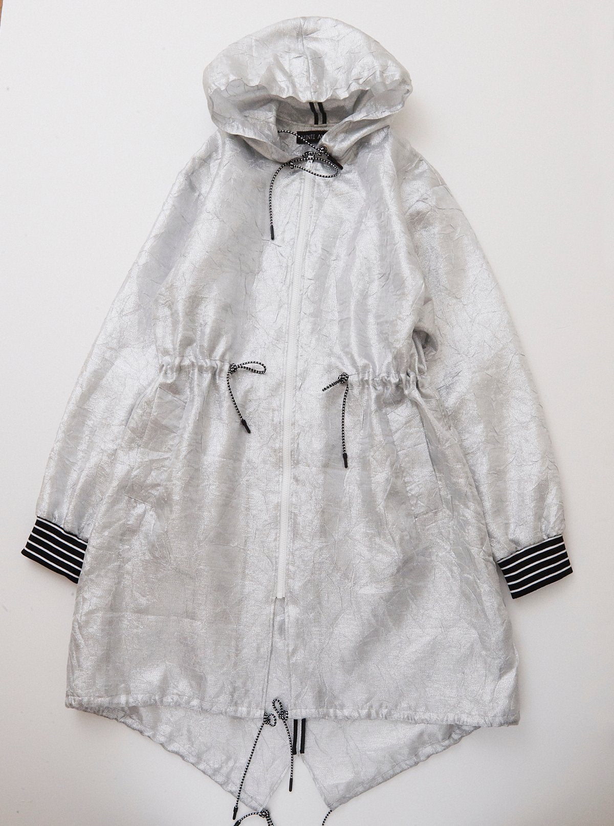 Vinti Andrews Metallic Silver Organza Parka