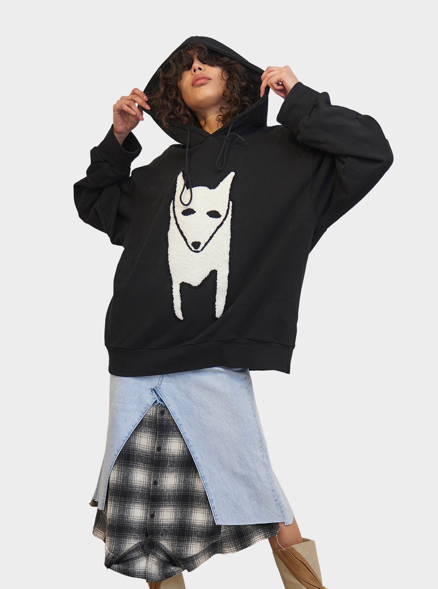 Pink Arctic Fox Embroidery Supersize Hoody