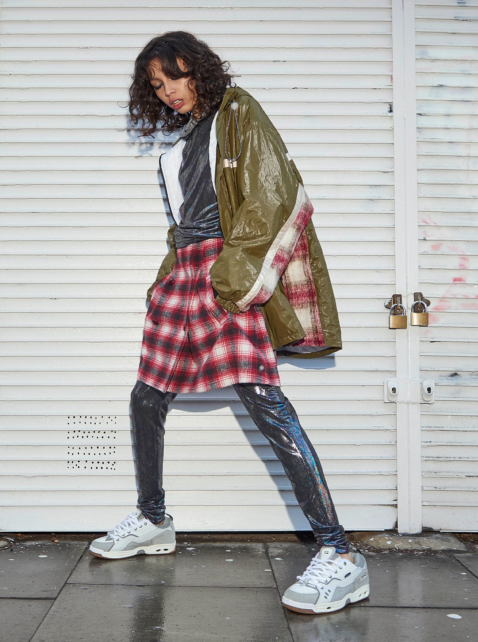 Vinti Andrews Zip Arm Olive & Red Check Jacket