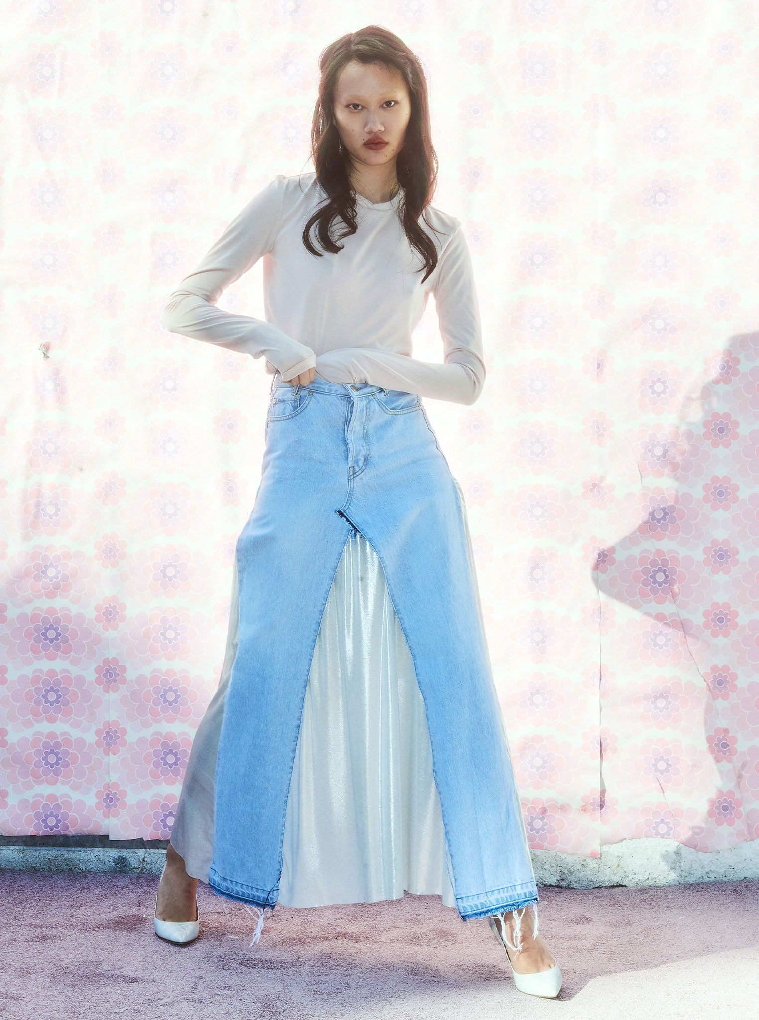 Vinti Andrews Silver Jersey Jean Skirt