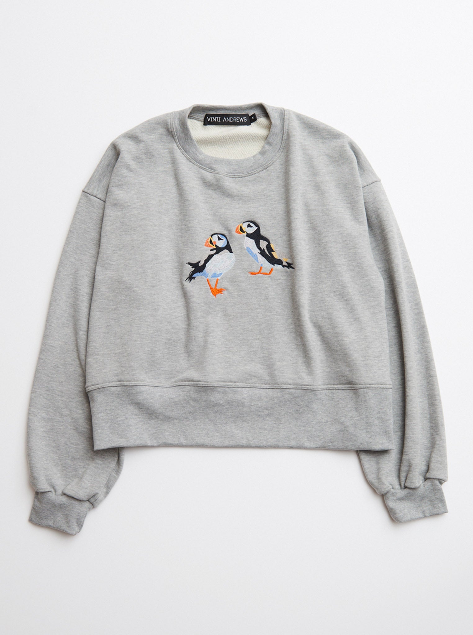 Vinti Andrews Embroidery Puffins Sweatshirt Grey